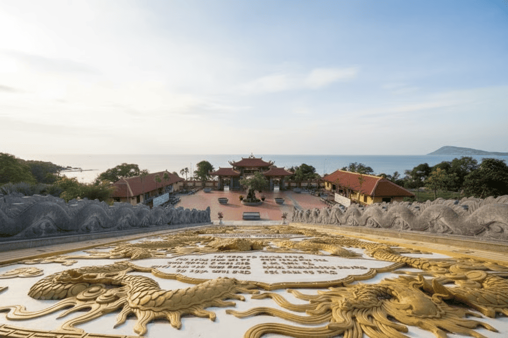 Ho Quoc Pagoda is a serene spiritual stop blending traditional architecture with the majestic scenery of sea and mountains